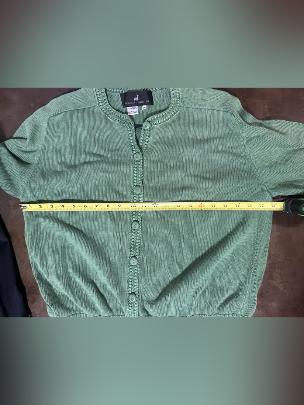Peruvian Connection Women's XL Pima Cotton Green Button Cardigan Grandma Boho - Picture 7 of 9